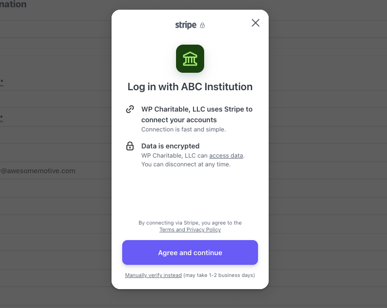 ACH Debit payment page