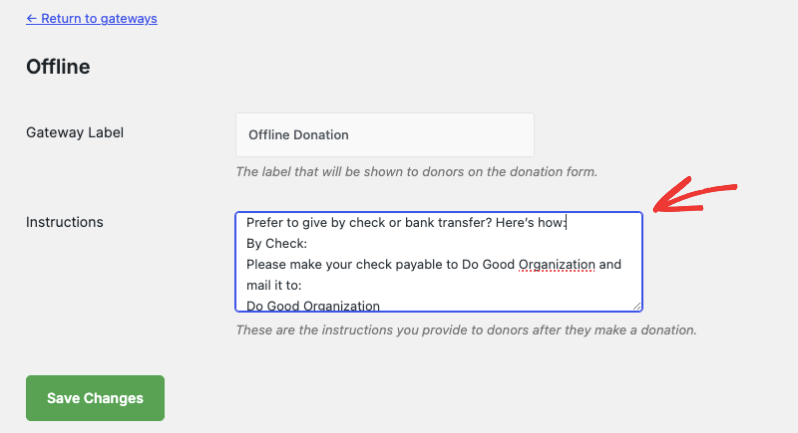 Add instructions for offline donations | Charitable Add instructions for offline donations