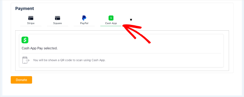 Cash App in payment form