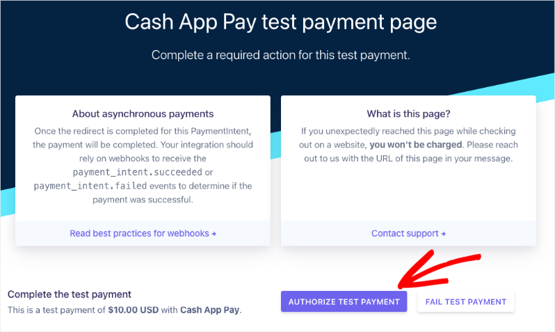 Cash App Pay test payment