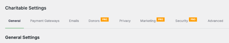 Charitable settings menu | Charitable Charitable settings menu