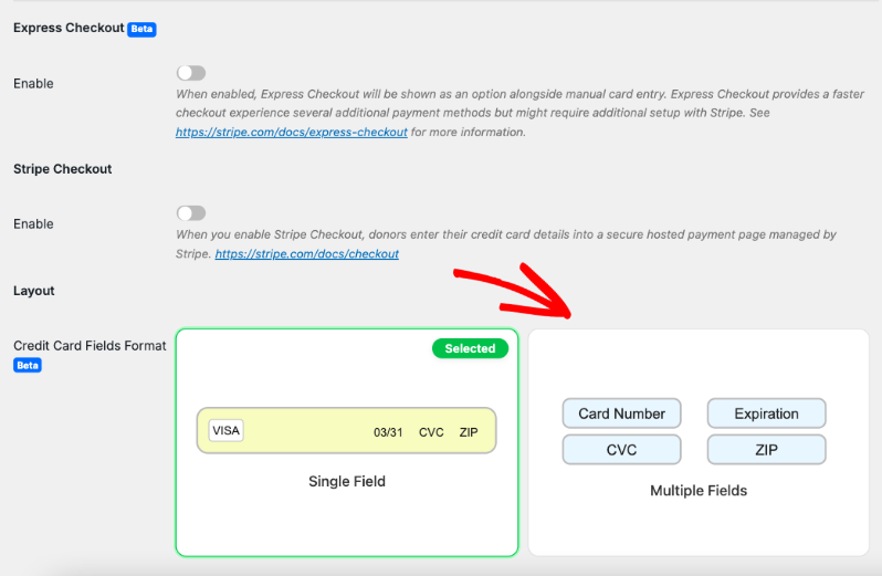 Credit card field formats in donation form