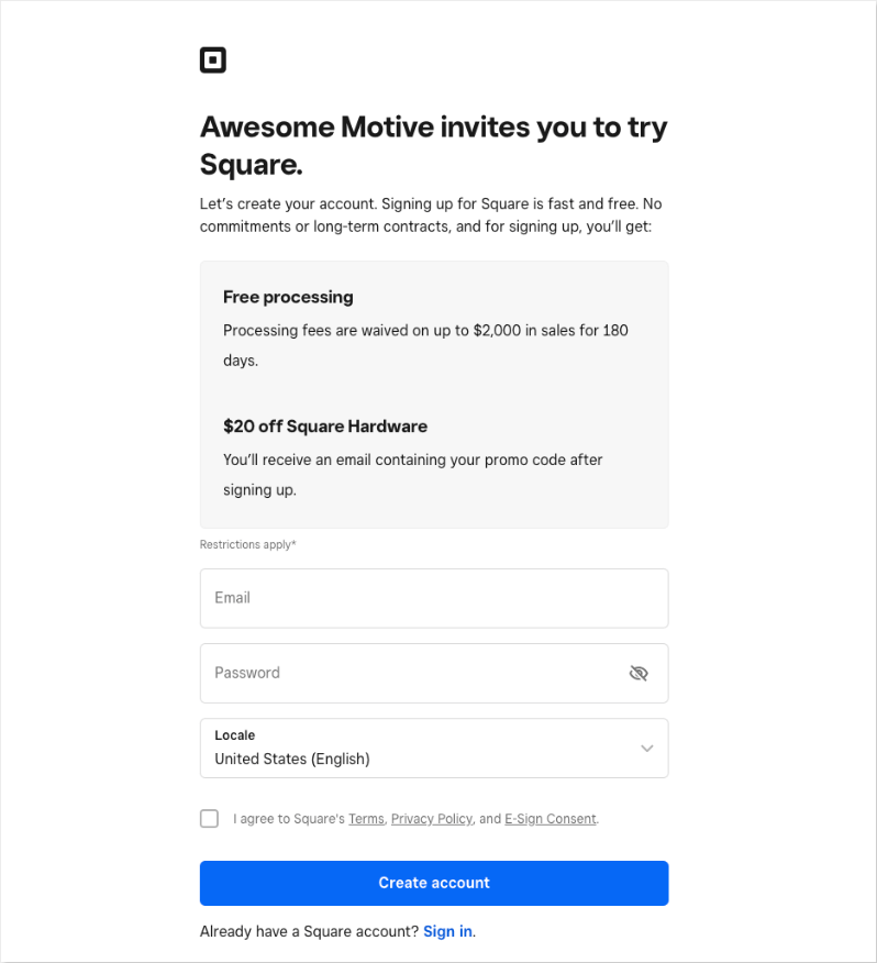 Sign up for Square | Charitable Sign up for Square