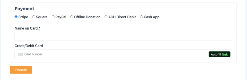 Default payment layout in donation form