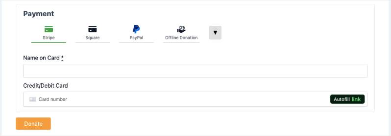 Modern payment layout in donation form