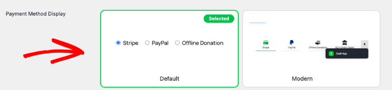 Payment method display section