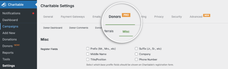 Donors misc settings