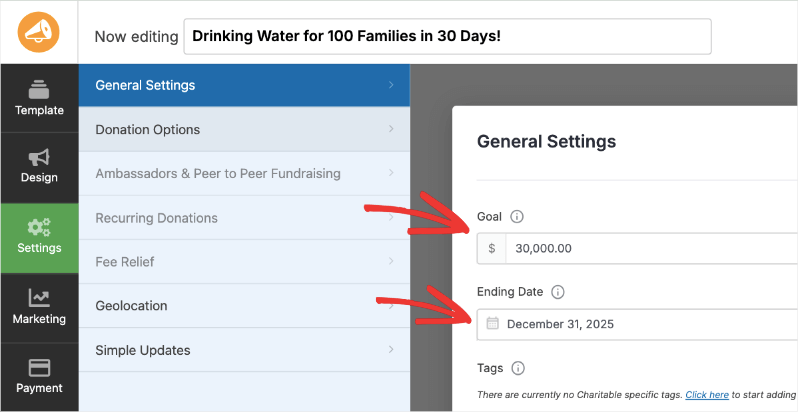 Goal and time settings in Charitable | Charitable Goal and time settings in Charitable