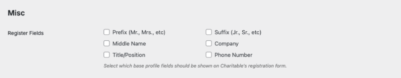 Misc registration form fields