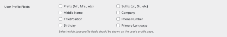 User profile settings