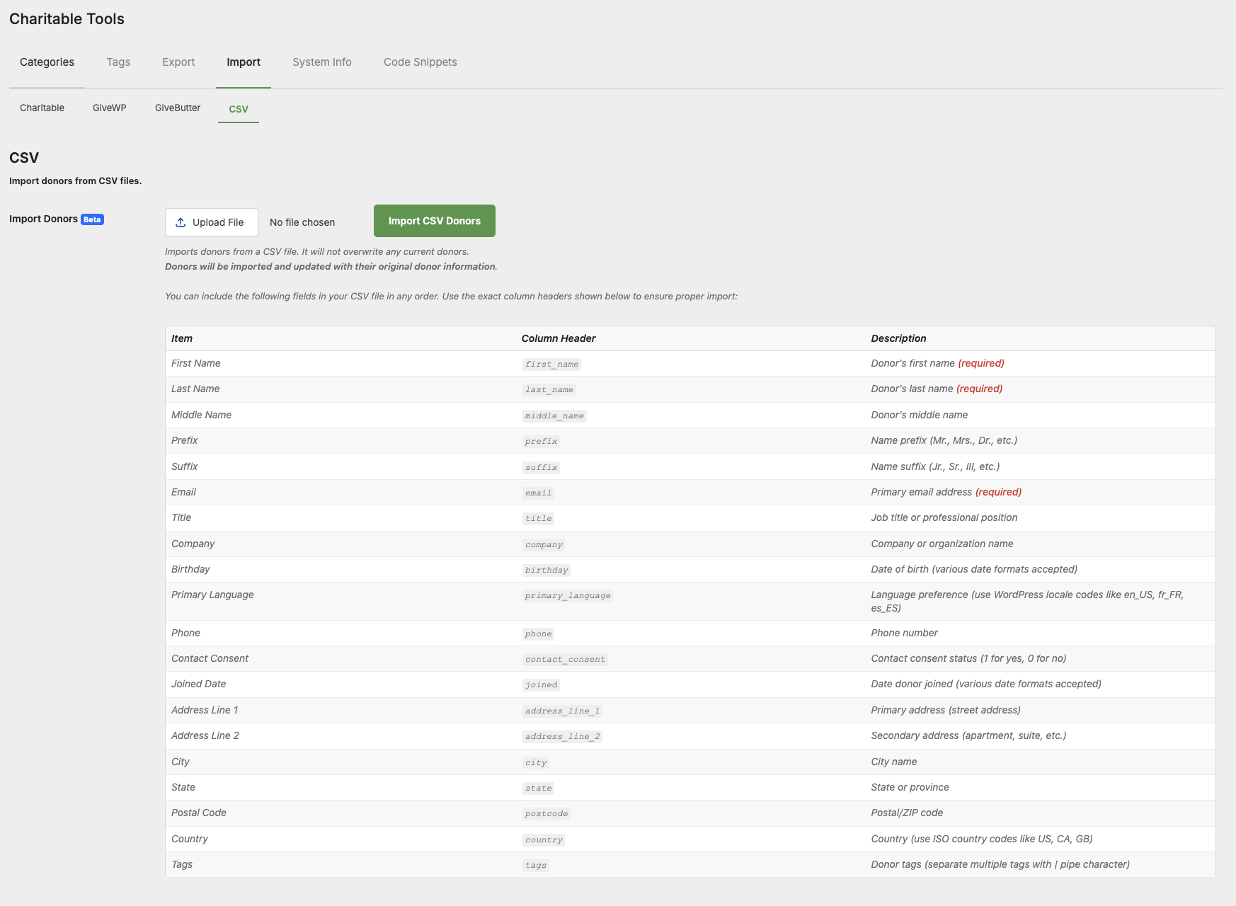 donor-csv | Charitable