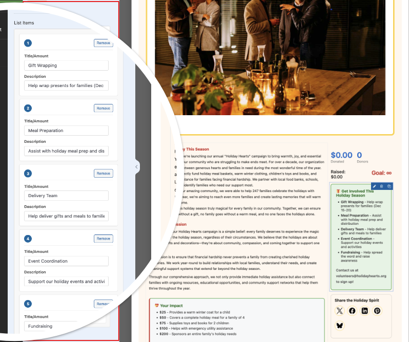 List customization | Charitable List customization