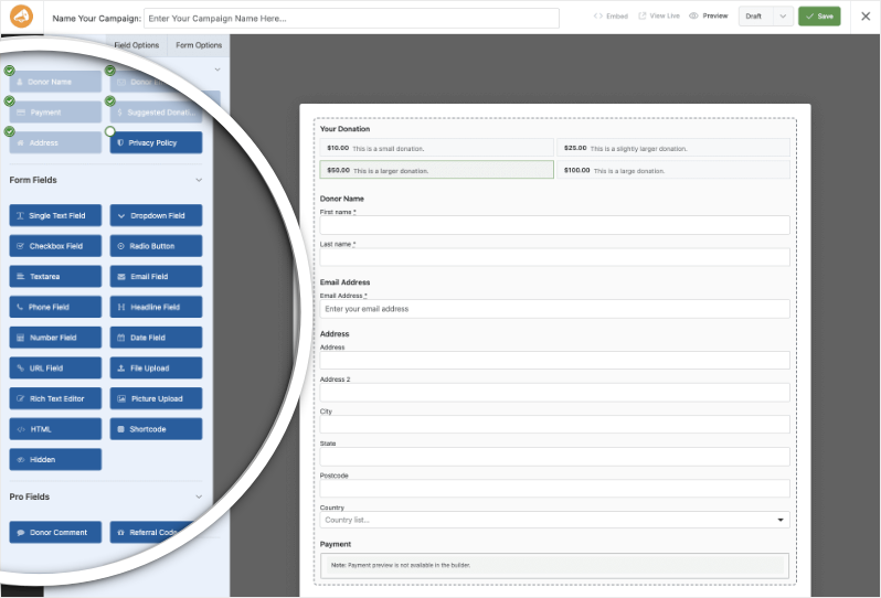 new donation form builder