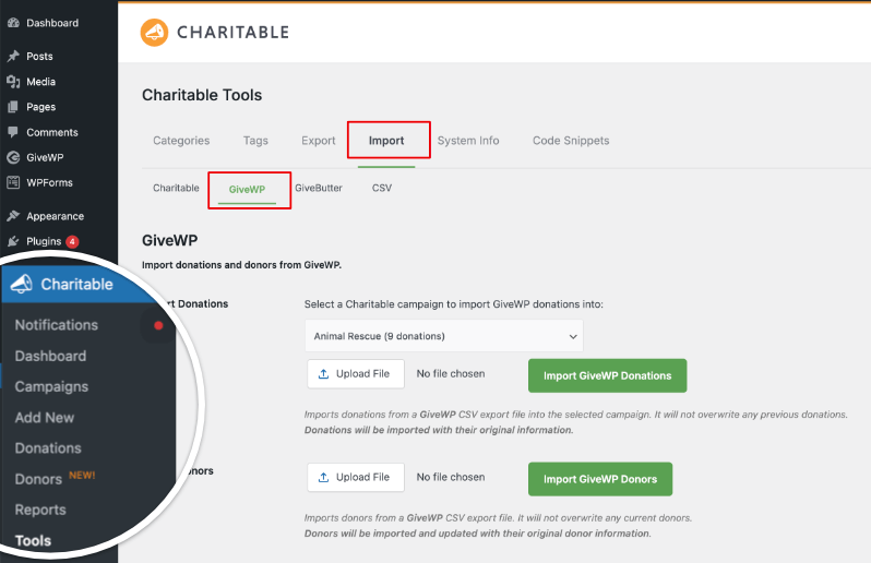 Charitable GiveWP migration page | Charitable Charitable GiveWP migration page