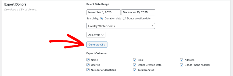 Generate donor csv in GiveWP | Charitable Generate donor csv in GiveWP