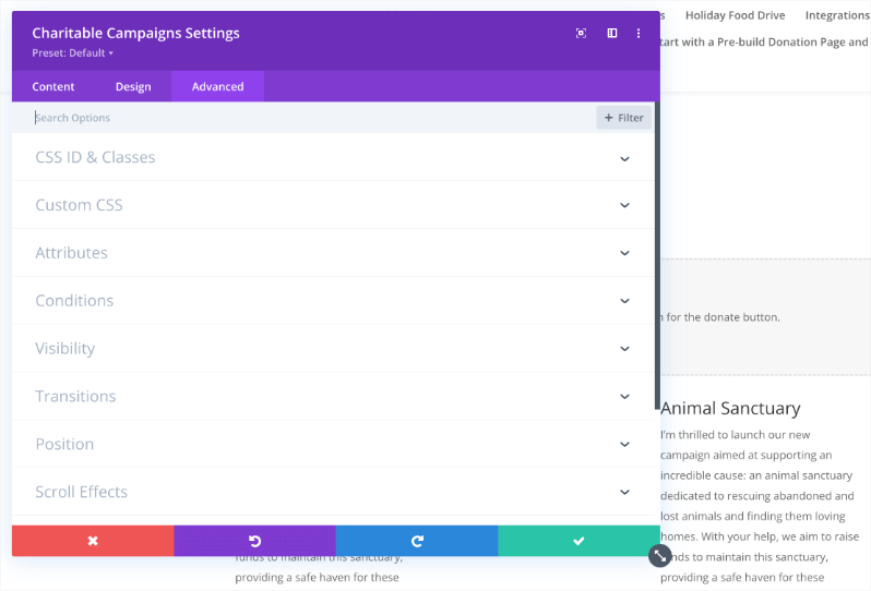 Charitable campaign advanced settings in divi | Charitable Charitable campaign advanced settings in divi