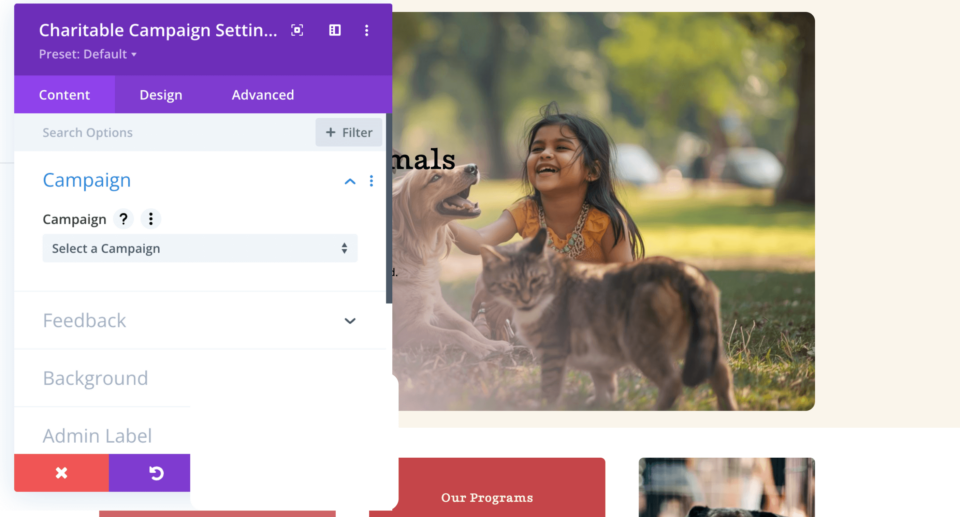 Charitable Divi campaign settings | Charitable Charitable Divi campaign settings
