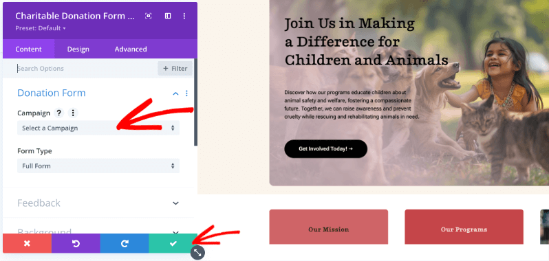 Charitable donation form select a campaign in divi | Charitable Charitable donation form select a campaign in divi