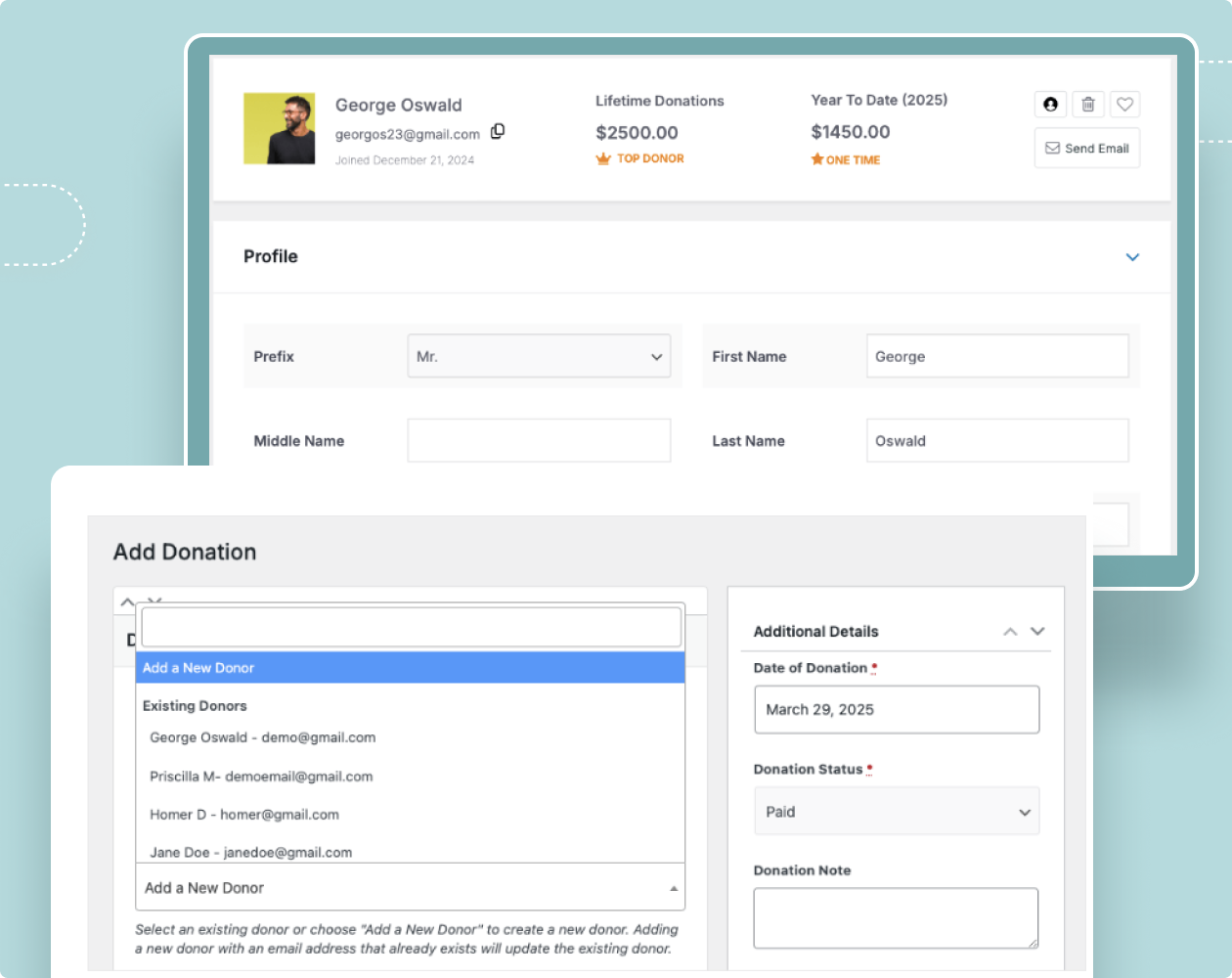 Donor profile feature add manually