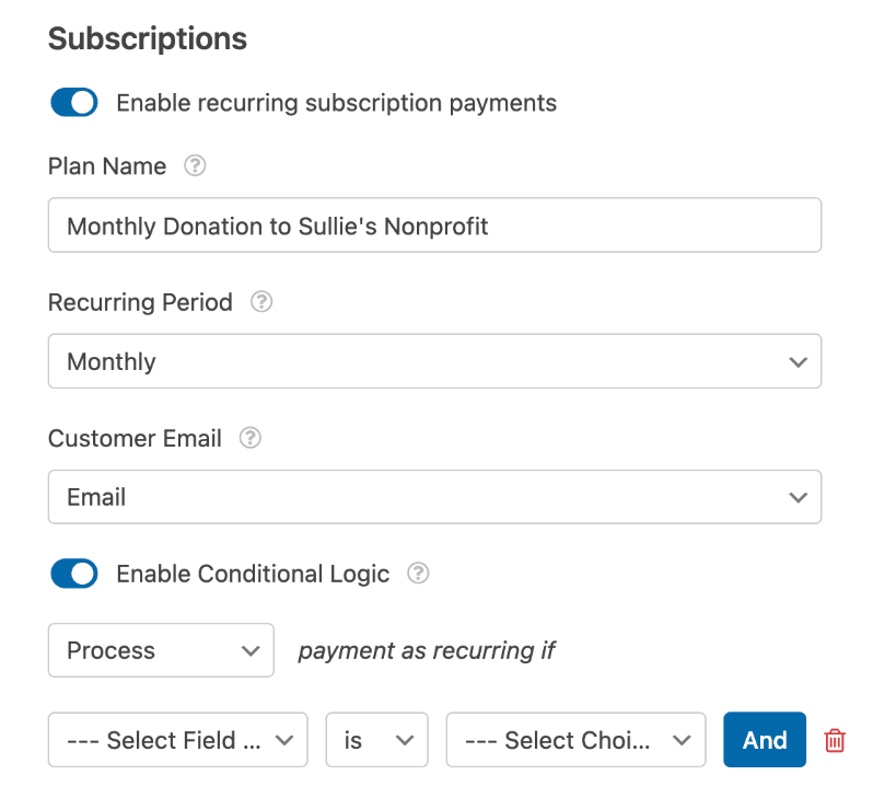 Stripe-recurring-payment-conditional-logic in WPForms