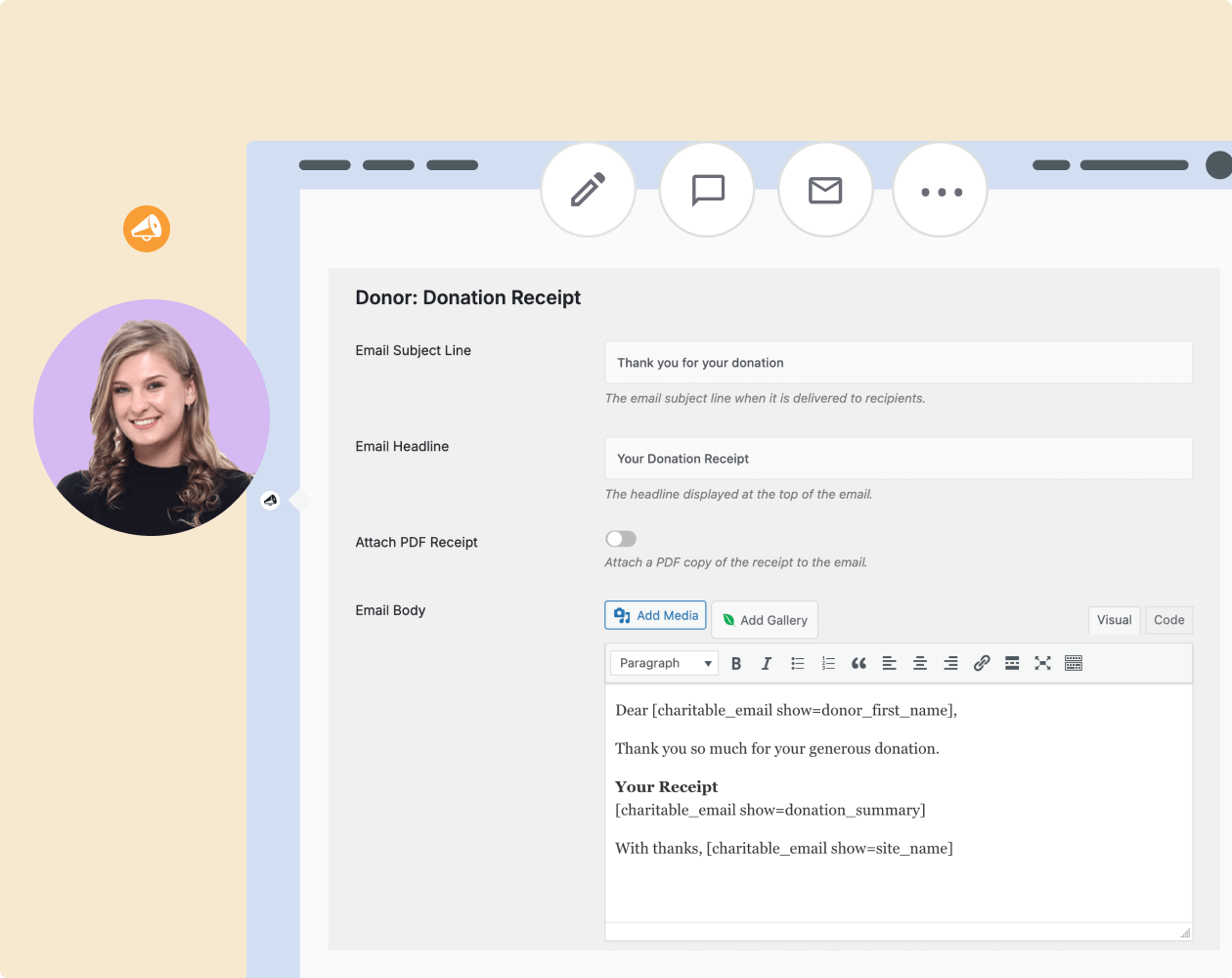 Charitable email customizations