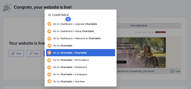 Charitable options in command palette