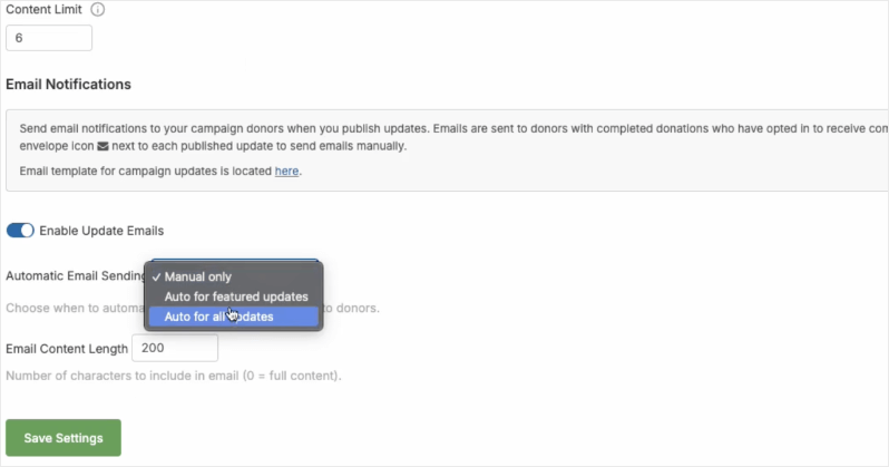 enable auto email updates