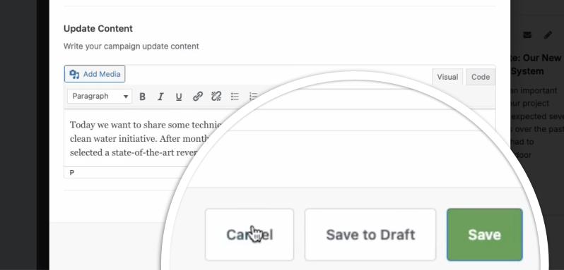 save to draft new campaign update