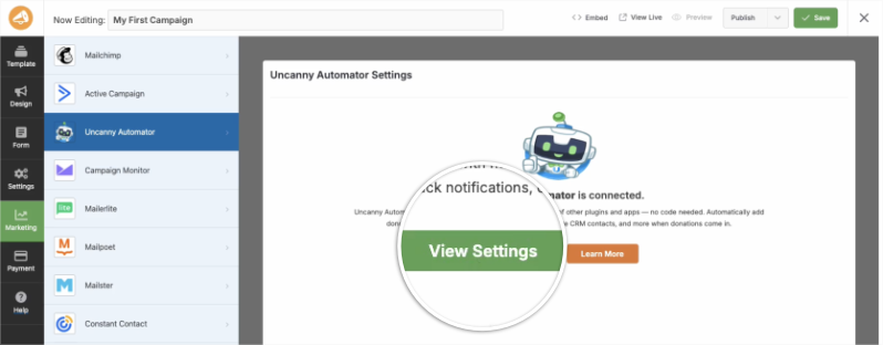 Uncanny Automator view settings | Charitable Uncanny Automator view settings