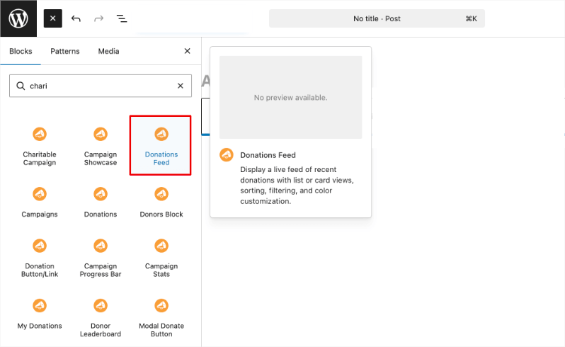 Donations-feed-block-in-wordpress