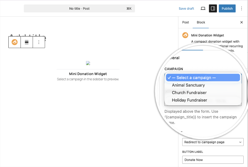 Mini donation select campaign