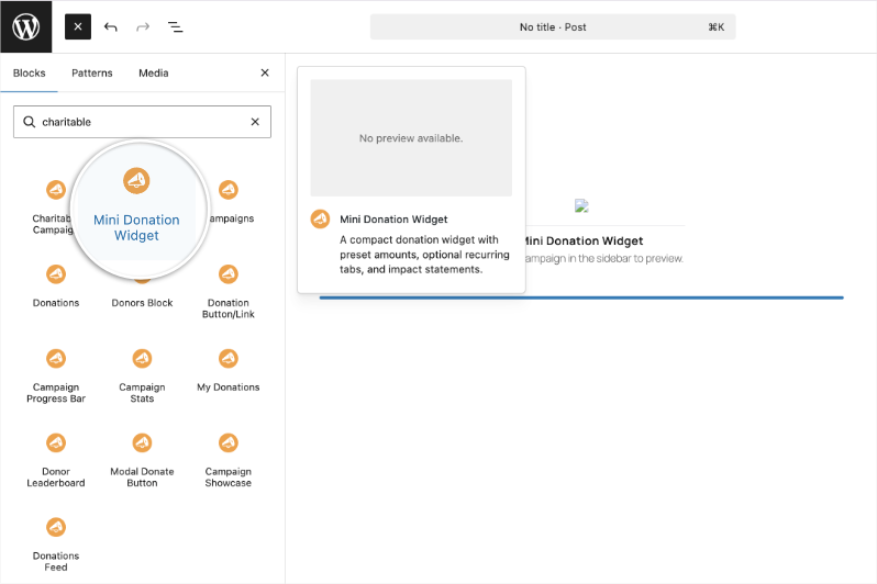 Mini donation widget block
