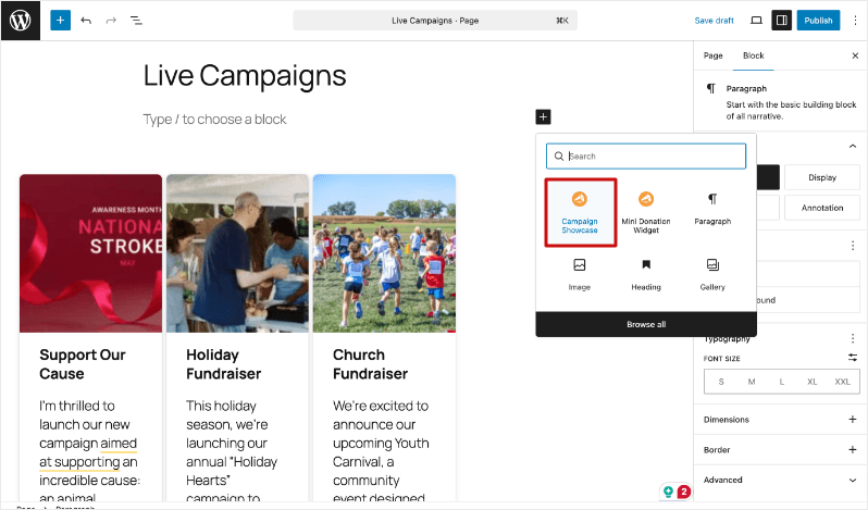 Featured image in campaign showcase
