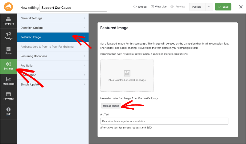 Featured image in settings