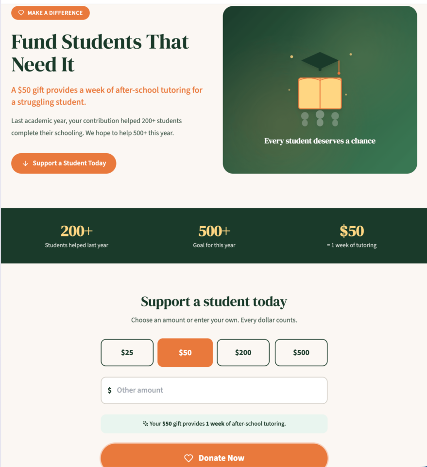 Fundraising landing page sample | Charitable Fundraising landing page sample