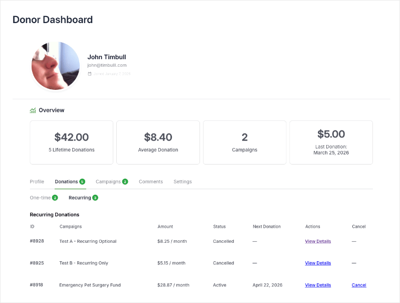 New recurring donations in donor dashboard | Charitable New recurring donations in donor dashboard