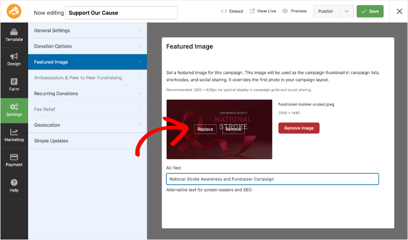 Replace featured image