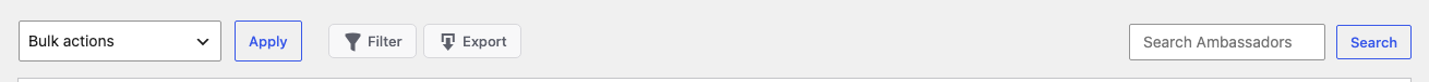 The Directory search input and the filter row showing status recruitment and joined-date filters | Charitable The Directory search input and the filter row showing status, recruitment, and joined-date filters