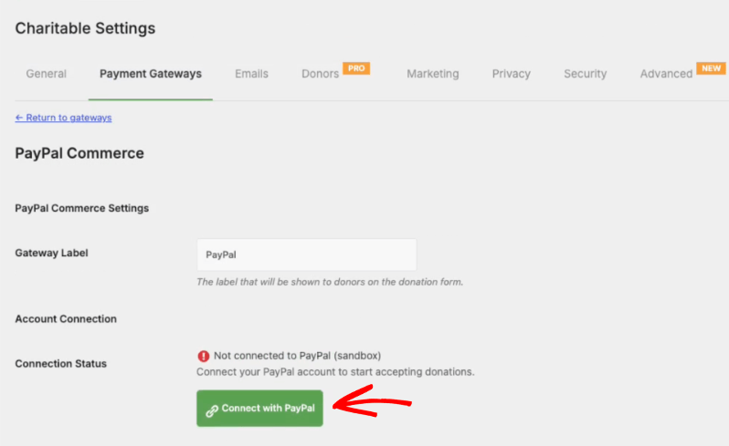 Connect with PayPal button