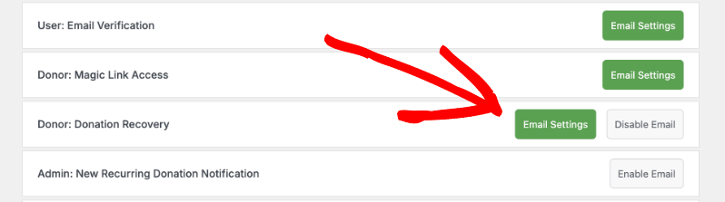 Donation recovery email settings button | Charitable Donation recovery email settings button