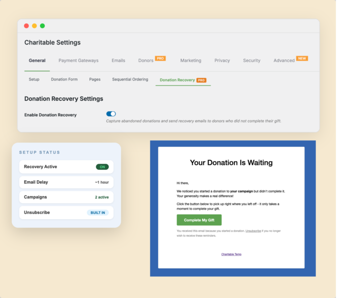 enable donation recovery | Charitable enable donation recovery