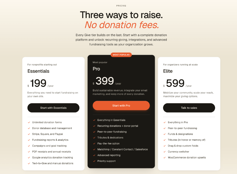 Give new pricing | Charitable Give new pricing