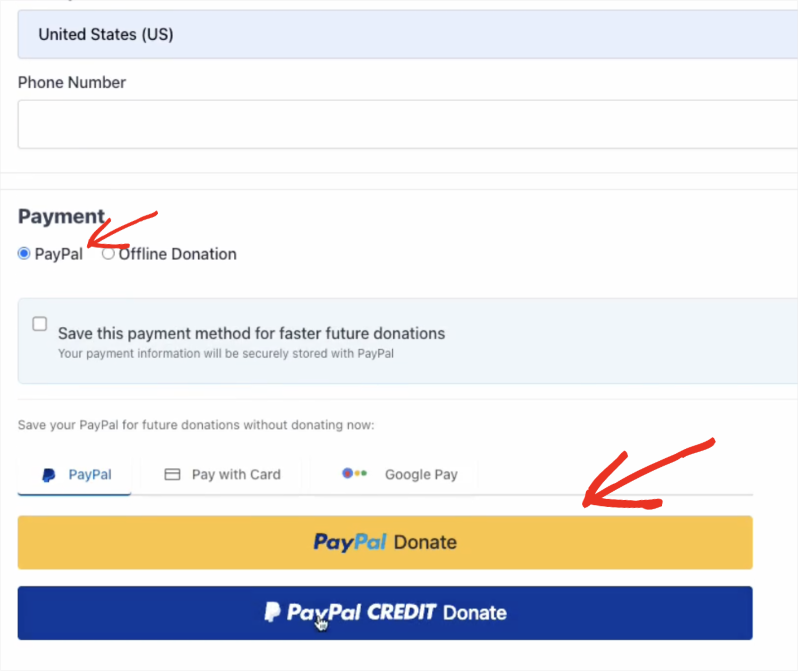 PayPal Commerce donation form