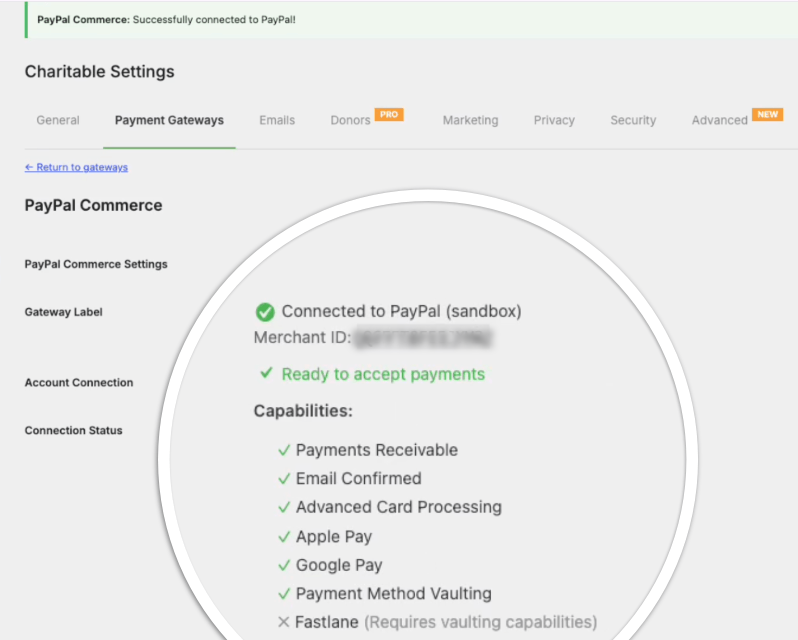 PayPal connected successfully