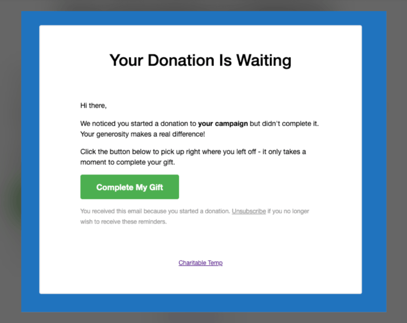 Sample donation recovery email | Charitable Sample donation recovery email
