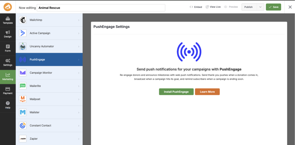 charitable-pushengage-integration-in-builder | Charitable