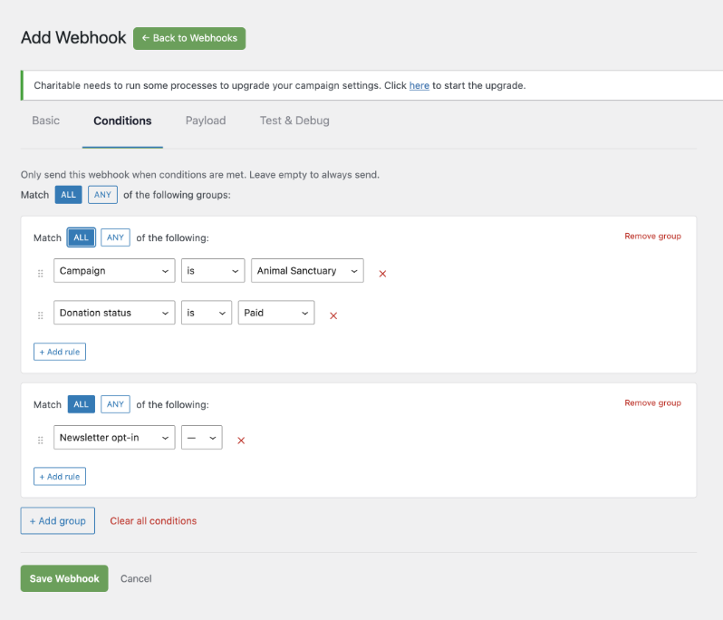 Automations Conditions tab