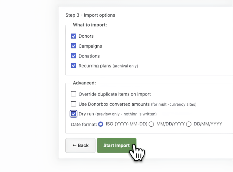 Dry run in importer | Charitable Dry run in importer