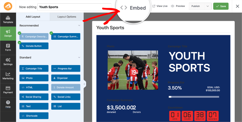 embed button in campaigns | Charitable embed button in campaigns