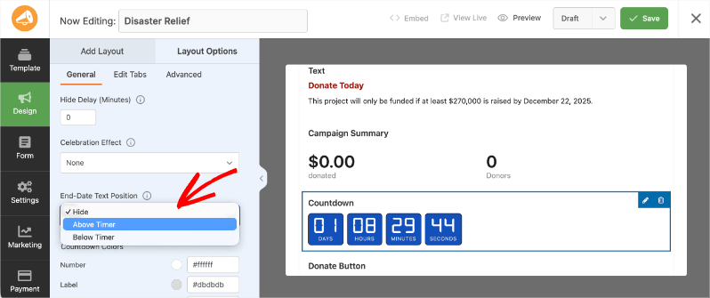 end date text position in countdown